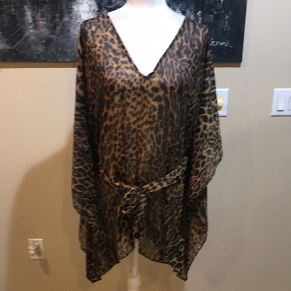 NWT Ralph Lauren Swimsuit Cover-Up Tunic Leopard Print with Tie Waist-Size S/M - Picture 1 of 12